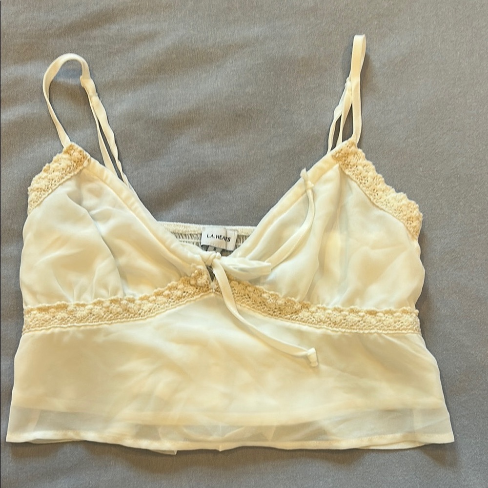 Pac Sun LA Heart Cream Lace Trim Cami Top